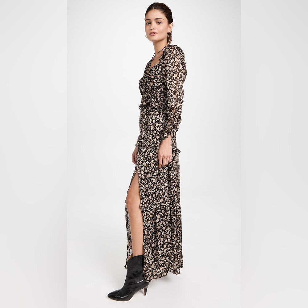 ASTR the Label Lovestruck Floral Maxi Dress Black Tan Slit Ruffle Boho Medium - Picture 4 of 15